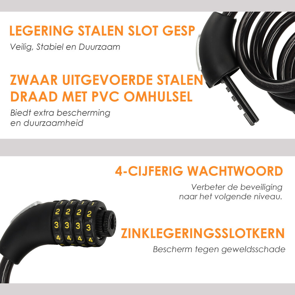 Discountershop 1x Top Quality Black Bicycle Lock Set with Number and Cable Lock - Anti-Theft, Lightweight (85g), 180cm x 10mm Discountershop 1x Top Quality Black Bicycle Lock Set with Number and Cable Lock - Anti-Theft, Lightweight (85g), 180cm x 10mm