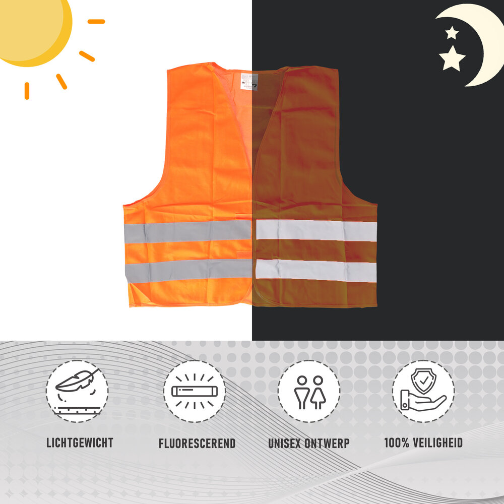 Merkloos High-Visibility Reflective Vest | Unisex Orange Safety Vest, One Size (M t/m XXL) | Lightweight Polyester for Traffic, Outdoor Activities, and Work Safety Merkloos High-Visibility Reflective Vest | Unisex Orange Safety Vest, One Size (M t/m XXL) | Lightweight Polyester for Traffic, Outdoor Activities, and Work Safety