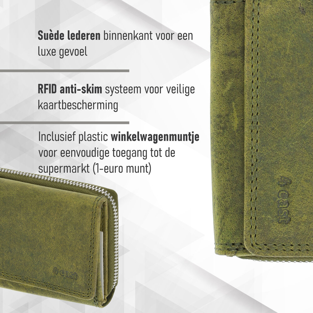 4 East Unisex Leather Wallet with Zipper | 5 Credit Card Slots & Coin Pocket | Pure Leather Wallet with RFID Protection - Olive | 11X9X3cm 4 East Unisex Leather Wallet with Zipper | 5 Credit Card Slots & Coin Pocket | Pure Leather Wallet with RFID Protection - Olive | 11X9X3cm