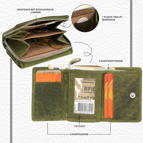 4 East Unisex Leather Wallet with Zipper | 5 Credit Card Slots & Coin Pocket | Pure Leather Wallet with RFID Protection - Olive | 11X9X3cm 4 East Unisex Leather Wallet with Zipper | 5 Credit Card Slots & Coin Pocket | Pure Leather Wallet with RFID Protection - Olive | 11X9X3cm
