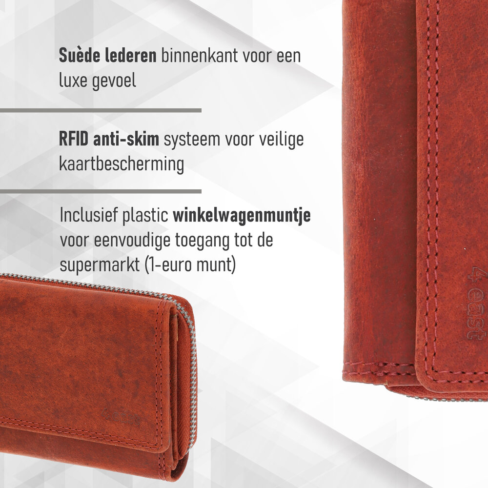 4 East Overslagportemonnee met Rits | Voor Heren & Dames | Echt Leren Portemonnee met RFID | Kleine Portemonnee met 5 Pasjeshouder | Kerstcadeau voor Hem & Haar | 11x9x3 cm - Rood 4 East Overslagportemonnee met Rits | Voor Heren & Dames | Echt Leren Portemonnee met RFID | Kleine Portemonnee met 5 Pasjeshouder | Kerstcadeau voor Hem & Haar | 11x9x3 cm - Rood
