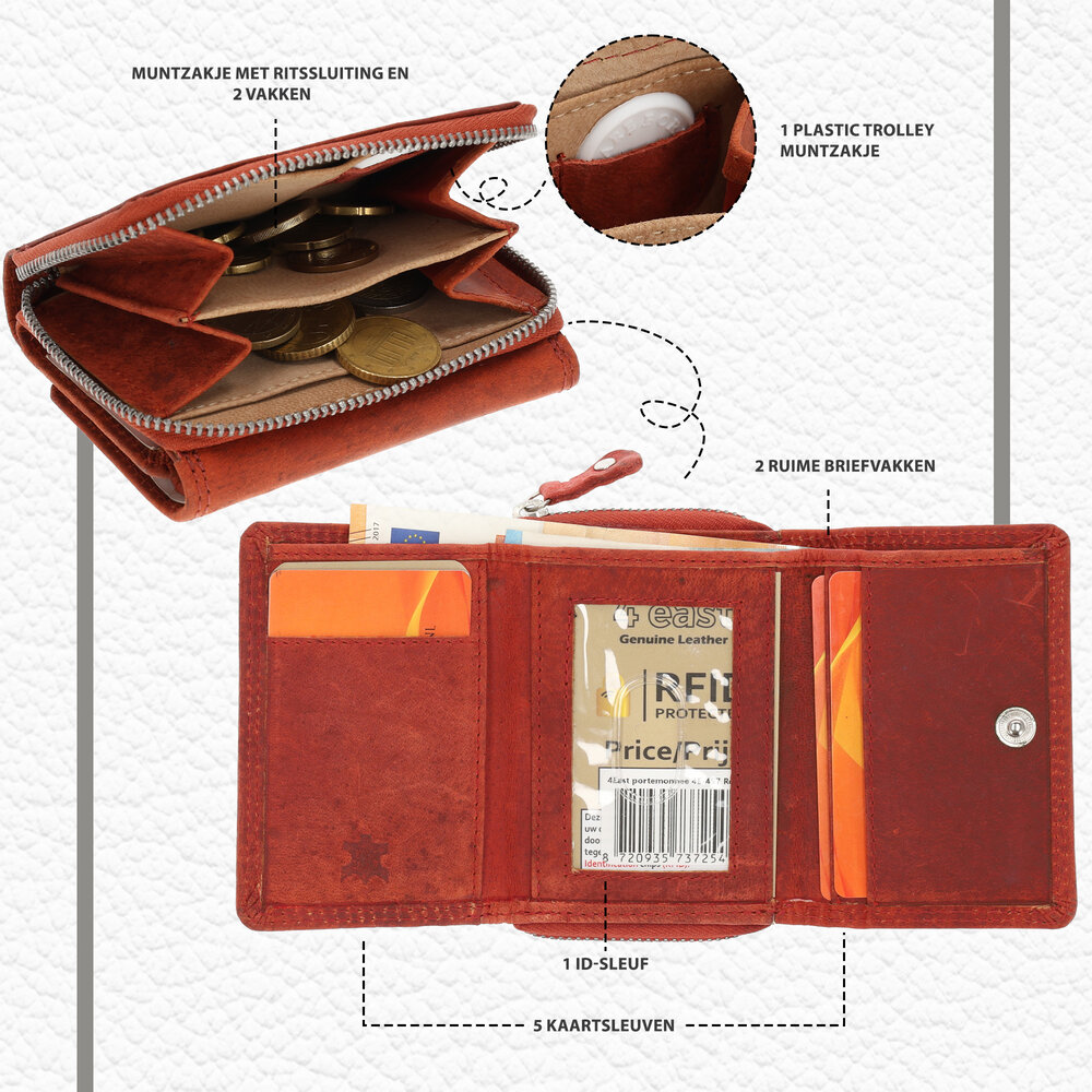 4 East Unisex Leather Wallet for Men and Women | 5 Credit Card Slots & Coin Pocket | Genuine Leather Wallet with RFID Protection - Red | 11X9X3cm 4 East Unisex Leather Wallet for Men and Women | 5 Credit Card Slots & Coin Pocket | Genuine Leather Wallet with RFID Protection - Red | 11X9X3cm