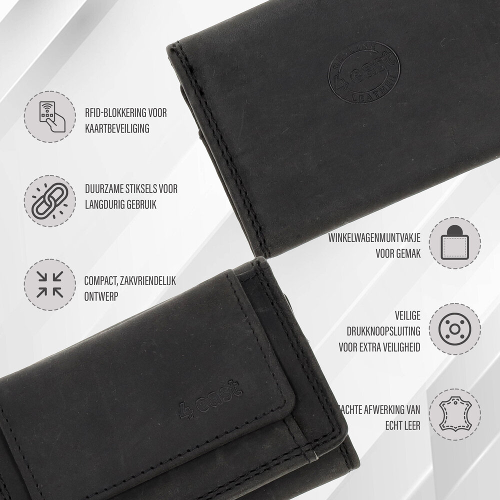 4 East Unisex Leather Wallet | Mini Wallet with RFID Protection, Genuine Top Grain Leather, 2 Card Slots & Coin Pocket | Ideal for Travel and Everyday Use | Black - 9.8x6.5x2 cm 4 East Unisex Leather Wallet | Mini Wallet with RFID Protection, Genuine Top Grain Leather, 2 Card Slots & Coin Pocket | Ideal for Travel and Everyday Use | Black - 9.8x6.5x2 cm