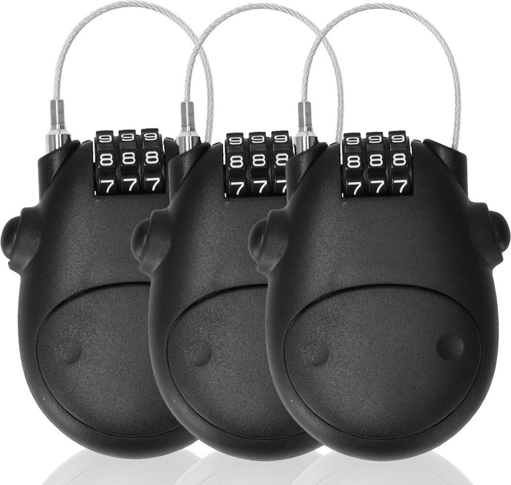 Discountershop Set of 3 Black Ski-Snowboard Locks - Combination Lock and Chain Lock for the Bicycle, Luggage, Wintersport & More - 80cm Cable Length