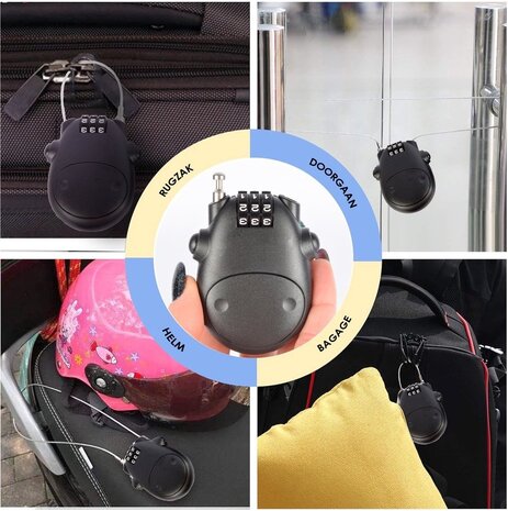 Discountershop Set of 3 Black Ski-Snowboard Locks - Combination Lock and Chain Lock for the Bicycle, Luggage, Wintersport & More - 80cm Cable Length