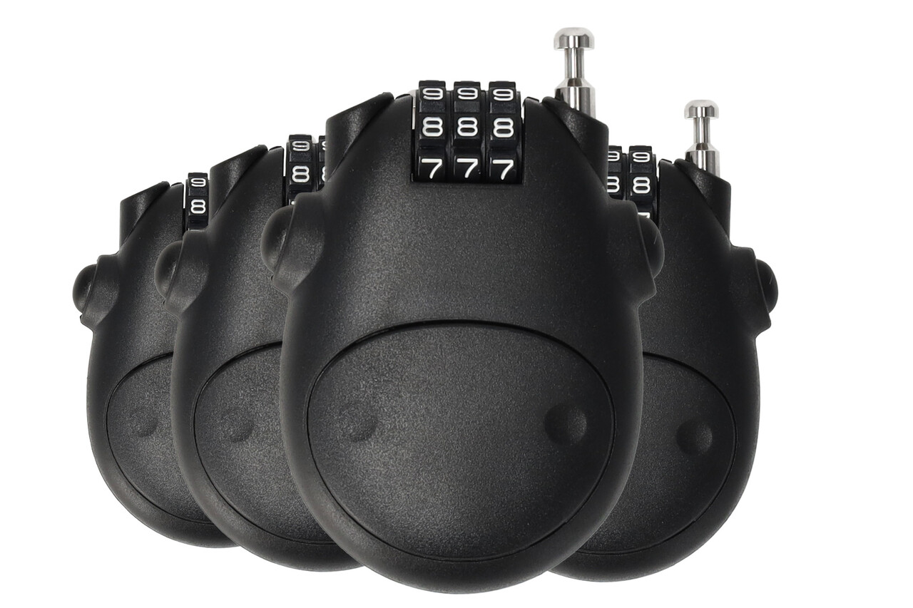 Discountershop Combination Lock Set of 4 - Weatherproof Padlock with Number Code for Skis, Snowboards, Suitcases, Fat Bikes, E-bikes, Road Bikes, Mountain Bikes & BMX - Steel Cable 80 cm