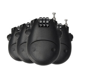 Discountershop Combination Lock Set of 4 - Weatherproof Padlock with Number Code for Skis, Snowboards, Suitcases, Fat Bikes, E-bikes, Road Bikes, Mountain Bikes & BMX - Steel Cable 80 cm