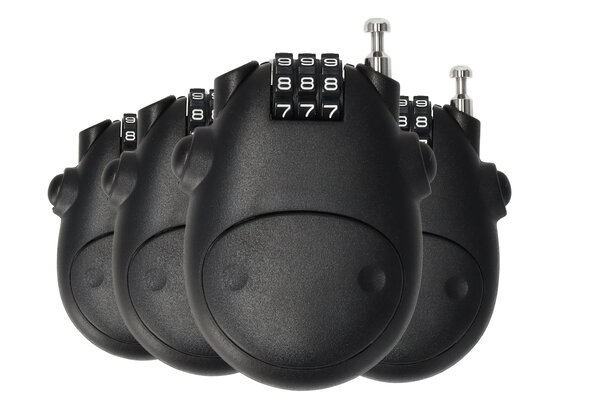 Discountershop Combination Lock Set of 4 - Weatherproof Padlock with Number Code for Skis, Snowboards, Suitcases, Fat Bikes, E-bikes, Road Bikes, Mountain Bikes & BMX - Steel Cable 80 cm