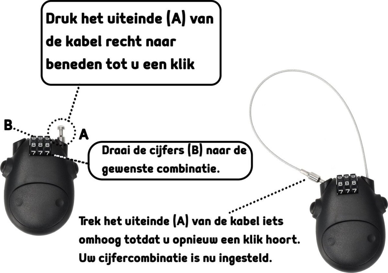 Discountershop Combination Lock Set of 4 - Weatherproof Padlock with Number Code for Skis, Snowboards, Suitcases, Fat Bikes, E-bikes, Road Bikes, Mountain Bikes & BMX - Steel Cable 80 cm