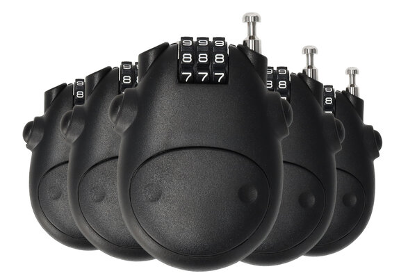 Discountershop Combination Lock Set of 5 - Weatherproof with 3-Digit Code for Skis, Snowboards, Suitcases, Fat Bikes, E-bikes, Road Bikes, Mountain Bikes & BMX - Steel Cable 80 cm