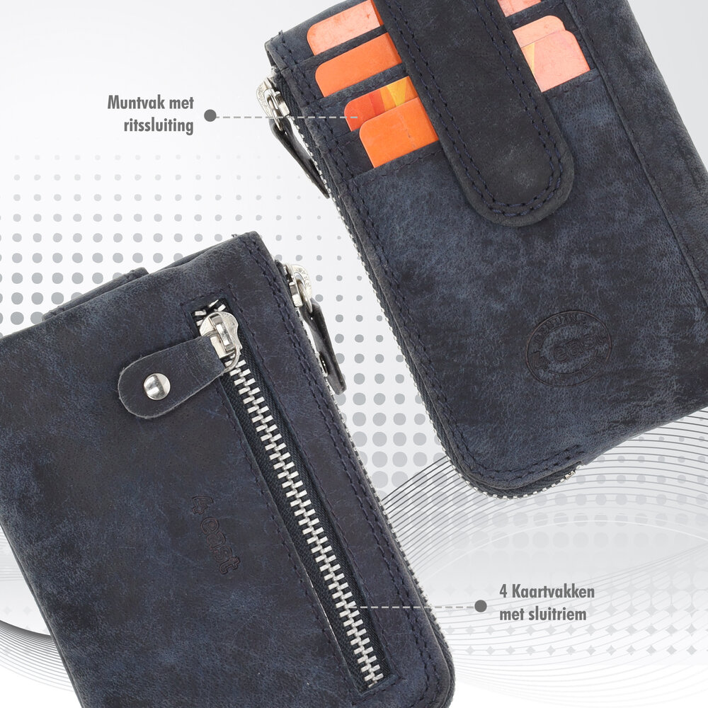 4 East Mini portemonnee sleutelhanger | unisex - rfid anti skim | kliene portemonnee met rits | 4 kaartsleuven & 2 seutelring | 12.5x8x1cm - Navy 4 East Mini portemonnee sleutelhanger | unisex - rfid anti skim | kliene portemonnee met rits | 4 kaartsleuven & 2 seutelring | 12.5x8x1cm - Navy