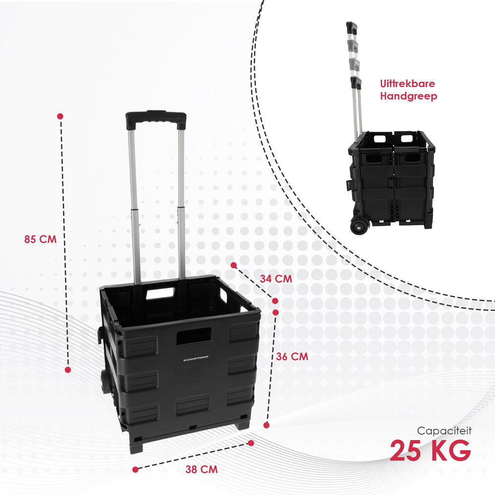 Discountershop Durable Foldable Trolley with Ergonomic Handle and Lightweight Design | Plastic | Black Foldable Luggage Trolley up to 25kg Capacity