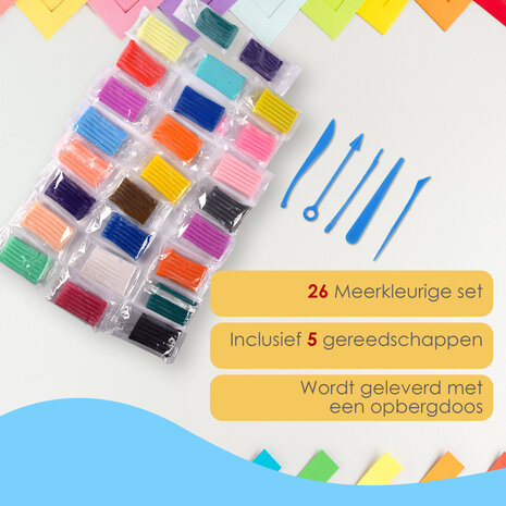 Discountershop 2 Polymer Clay Set - 26 Pieces of Clay and 5 Tools - Handy Storage Case - Multi Collor - Suitable for Modeling and Crafts Discountershop 2 Polymer Clay Set - 26 Pieces of Clay and 5 Tools - Handy Storage Case - Multi Collor - Suitable for Modeling and Crafts