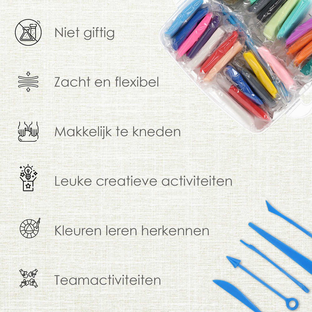 Discountershop 2 Polymeerklei Set - 26 Stuks Klei en 5 Gereedschappen - Handig Opbergkoffer - Multi Collor - Geschikt voor Boetseren en Knutselen Discountershop 2 Polymeerklei Set - 26 Stuks Klei en 5 Gereedschappen - Handig Opbergkoffer - Multi Collor - Geschikt voor Boetseren en Knutselen