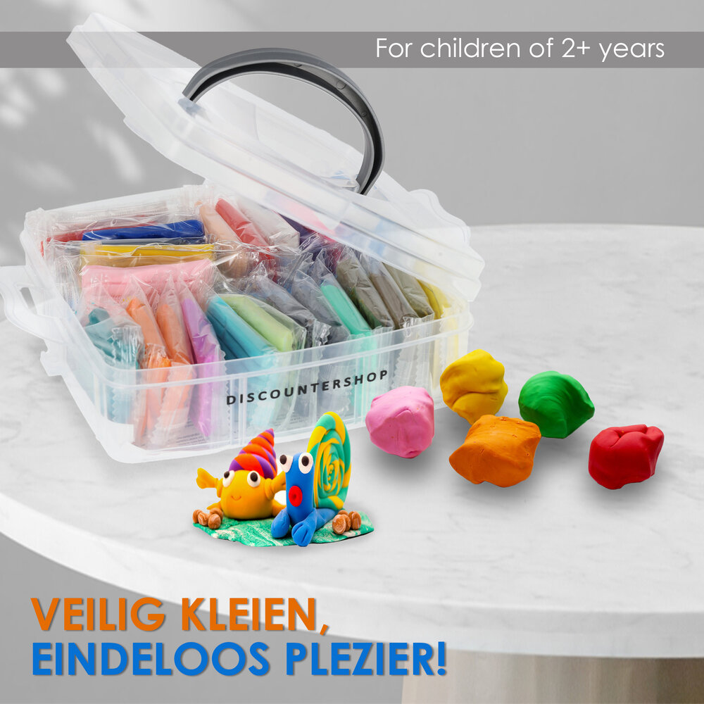 Discountershop Polymeerklei Set - 26 Stuks Klei en 5 Gereedschappen - Handig Opbergkoffer - Multi Collor - Geschikt voor Boetseren en Knutselen Discountershop Polymeerklei Set - 26 Stuks Klei en 5 Gereedschappen - Handig Opbergkoffer - Multi Collor - Geschikt voor Boetseren en Knutselen