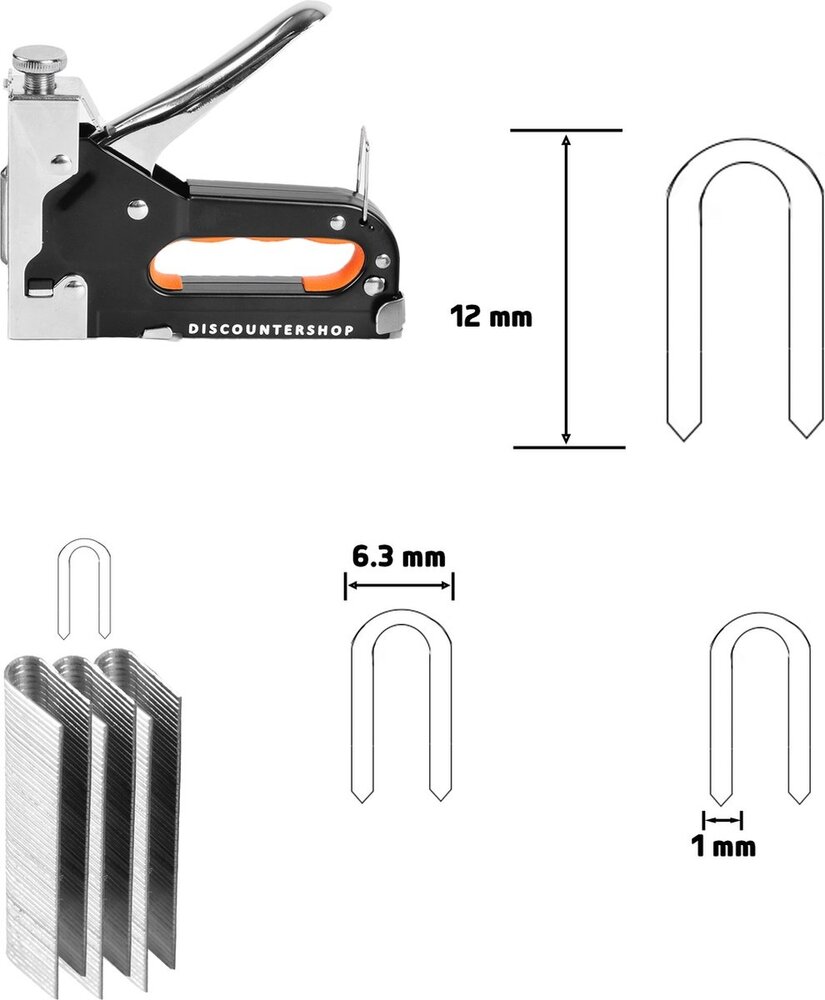 Discountershop Handtacker Set | 1 stuks Krachtig Nietpistool met Nietjes | Robuuste Nietmachine | Oranje & Zwart | Compact Design - 15.5 cm x 2 cm x 13.5 cm