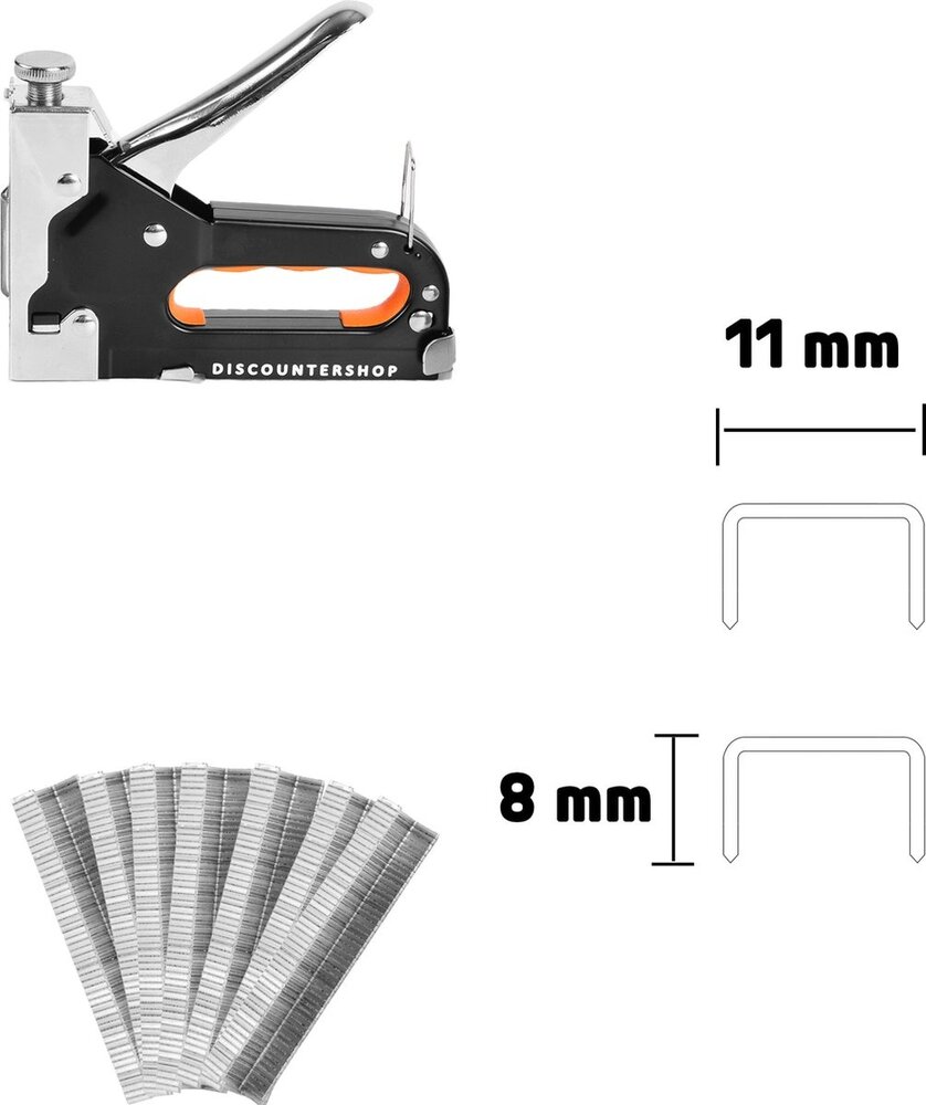 Discountershop Hand Tacker Set | 1 pieces Powerful Staple Gun with Staples | Robust Stapler | Orange & Black | Compact Design - 15.5cm x 2cm x 13.5cm
