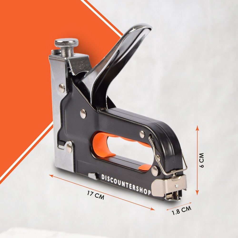 Discountershop Handtacker Set | 1 stuks Krachtig Nietpistool met Nietjes | Robuuste Nietmachine | Oranje & Zwart | Compact Design - 15.5 cm x 2 cm x 13.5 cm