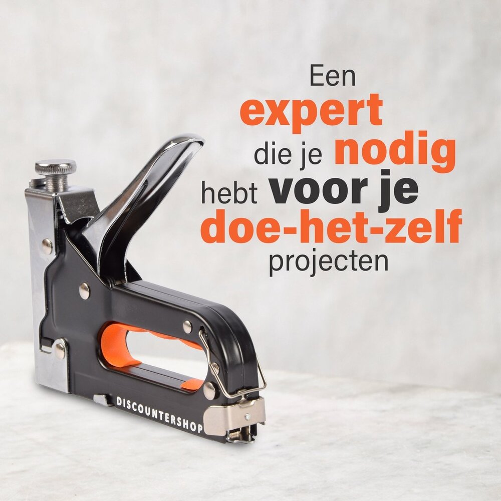 Discountershop Handtacker Set | 1 stuks Krachtig Nietpistool met Nietjes | Robuuste Nietmachine | Oranje & Zwart | Compact Design - 15.5 cm x 2 cm x 13.5 cm