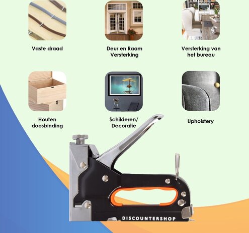 Discountershop Hand Tacker Set | 1 pieces Powerful Staple Gun with Staples | Robust Stapler | Orange & Black | Compact Design - 15.5cm x 2cm x 13.5cm