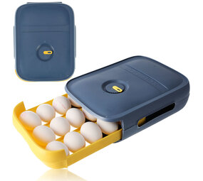 Discountershop Egg Tray Holder for Fridge - 18 Eggs - Space Saving Refrigerator Egg Roller - Automatic Egg Dispenser - Blue Discountershop Egg Tray Holder for Fridge - 18 Eggs - Space Saving Refrigerator Egg Roller - Automatic Egg Dispenser - Blue