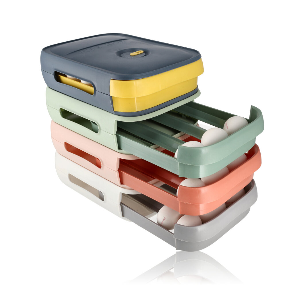 Discountershop Egg Tray Holder for Fridge - 18 Eggs - Space Saving Automatic Egg Dispenser - Green Stackable Egg Tray With Lid Discountershop Egg Tray Holder for Fridge - 18 Eggs - Space Saving Automatic Egg Dispenser - Green Stackable Egg Tray With Lid