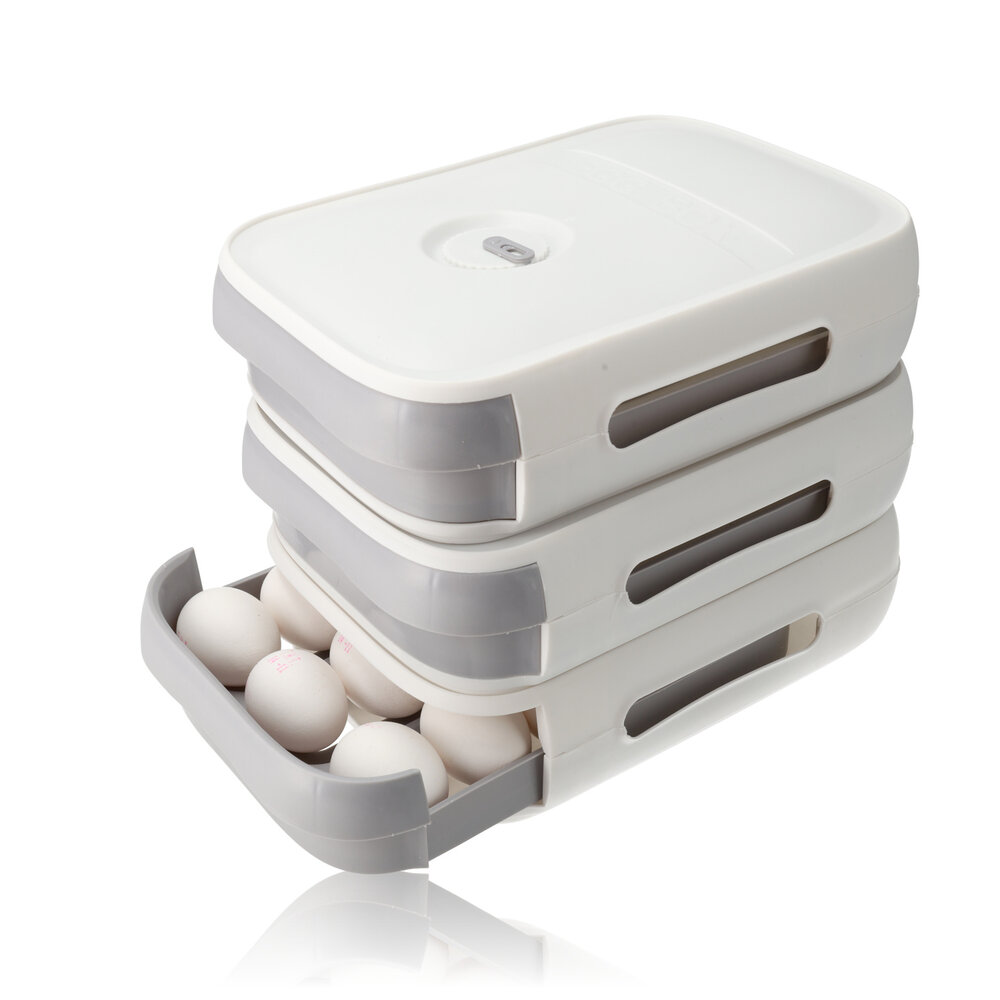 Discountershop Lidded Egg Container for Fridge - 18 Eggs - Space Saving Refrigerator Egg Roller with Freshness Indicator - Grey Discountershop Lidded Egg Container for Fridge - 18 Eggs - Space Saving Refrigerator Egg Roller with Freshness Indicator - Grey