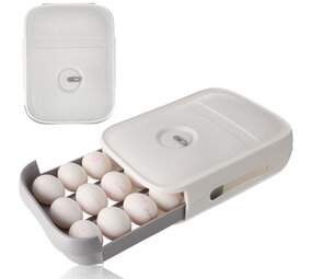 Discountershop Lidded Egg Container for Fridge - 18 Eggs - Space Saving Refrigerator Egg Roller with Freshness Indicator - Grey Discountershop Lidded Egg Container for Fridge - 18 Eggs - Space Saving Refrigerator Egg Roller with Freshness Indicator - Grey