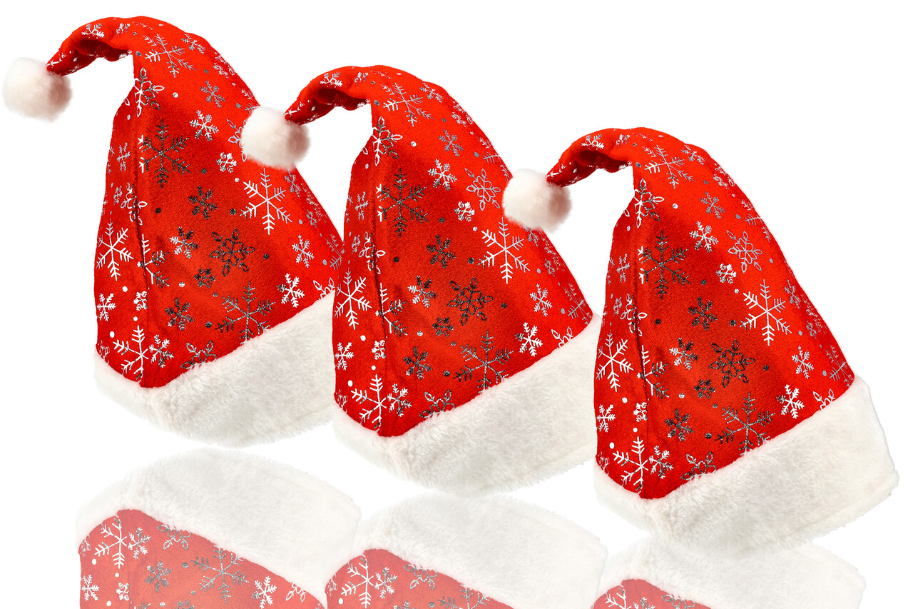 Discountershop Christmas Hat Adults Unisex with Snowflakes - 3 Pieces - 62cm Head - Red White - Ideal Party Gifts - Perfect for Christmas outfits! Discountershop Christmas Hat Adults Unisex with Snowflakes - 3 Pieces - 62cm Head - Red White - Ideal Party Gifts - Perfect for Christmas outfits!