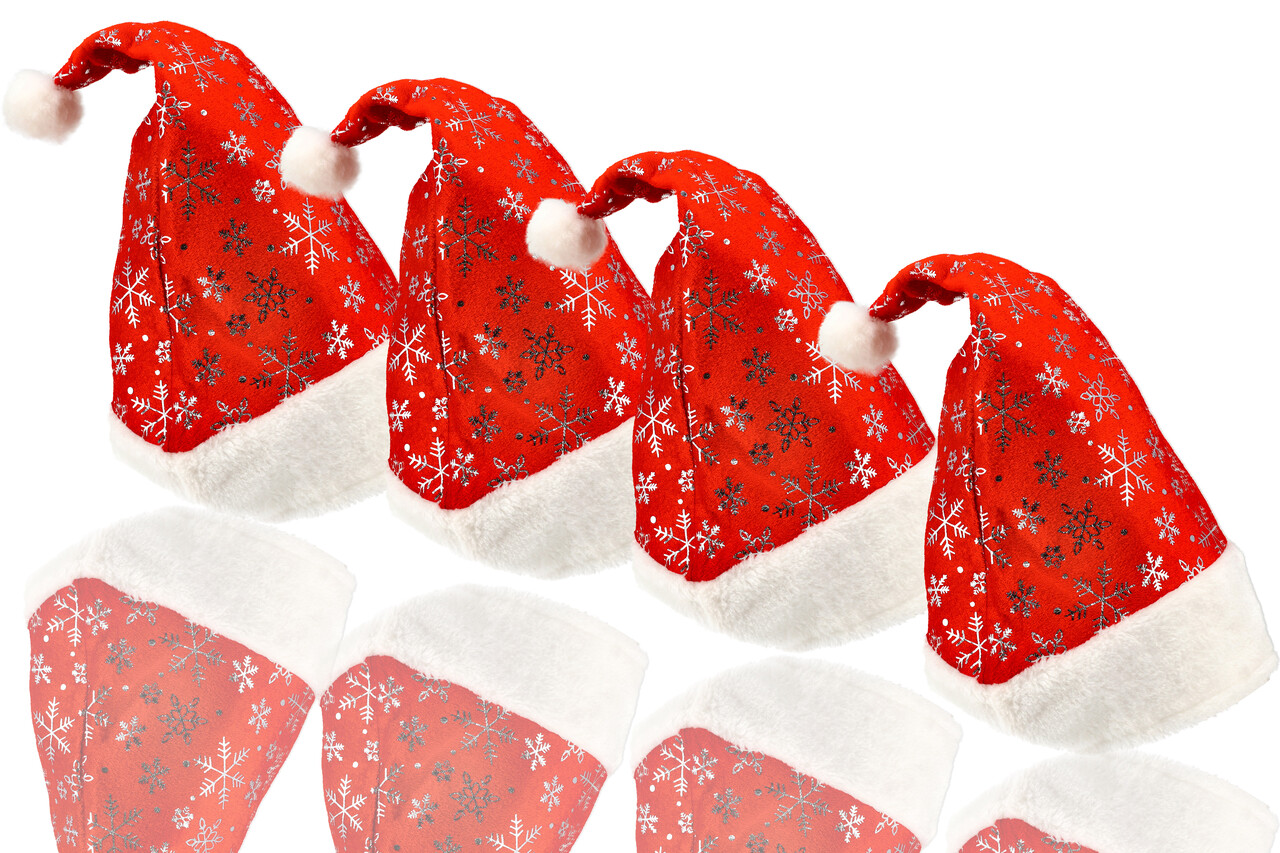 Discountershop Kerstmutsen Volwassenen, Mannen & Vrouwen, Omtrek 62 cm, Unisex met Sneeuwvlokken Decoratie, 4 Stuks Discountershop Kerstmutsen Volwassenen, Mannen & Vrouwen, Omtrek 62 cm, Unisex met Sneeuwvlokken Decoratie, 4 Stuks