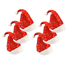 Discountershop Christmas Hat Set for Adults - with Snowflakes - 62cm Head Size - Red White Plush - Cheap C hristmas Hamper - Perfect for Holidays & Feasts - 6 Pieces Discountershop Christmas Hat Set for Adults - with Snowflakes - 62cm Head Size - Red White Plush - Cheap C hristmas Hamper - Perfect for Holidays & Feasts - 6 Pieces