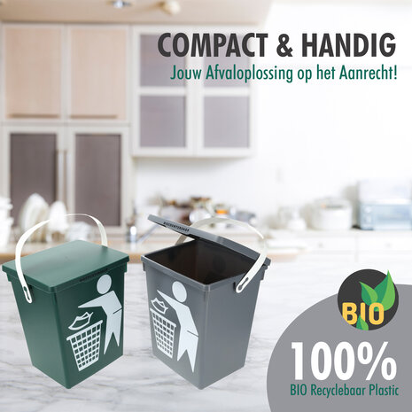 Discountershop Mini Dustbin with Lid & Handle | Set of 2 – 4.5 Liter each | 100% BIO Recyclable Trash Can | Green & Grey Discountershop Mini Dustbin with Lid & Handle | Set of 2 – 4.5 Liter each | 100% BIO Recyclable Trash Can | Green & Grey