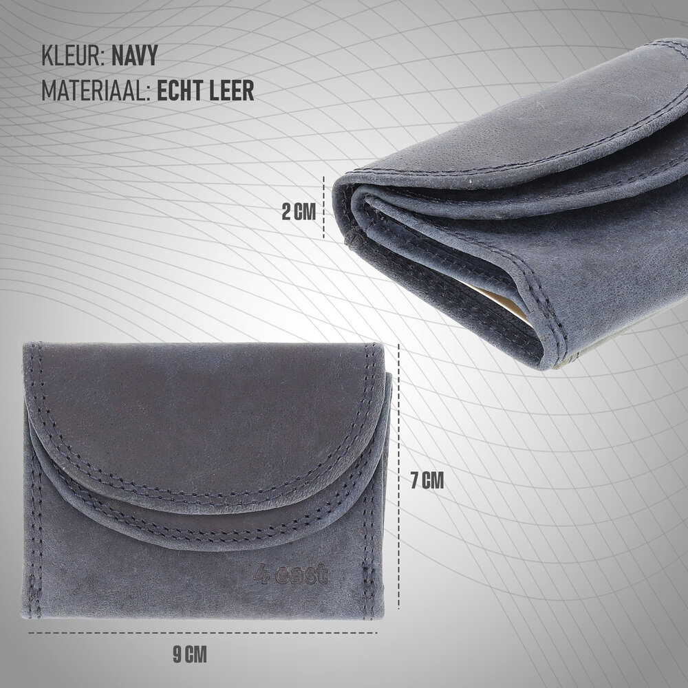 4 East  Leather Wallet Double Flap | Unisex Mini Wallet with RFID | 2 Credit Card Slots, Bill Compartment and Coin Pocket | Two-Fold Navy – 9x7x2cm 4 East  Leather Wallet Double Flap | Unisex Mini Wallet with RFID | 2 Credit Card Slots, Bill Compartment and Coin Pocket | Two-Fold Navy – 9x7x2cm
