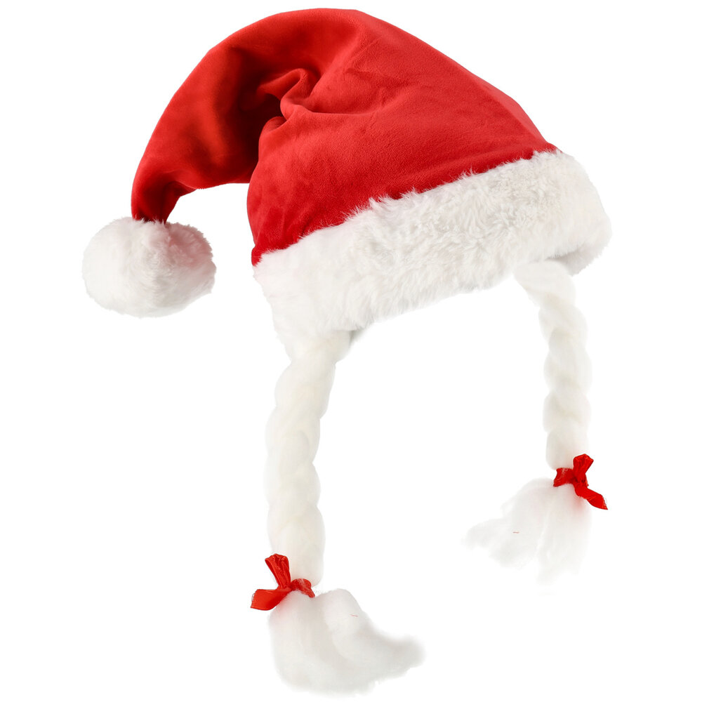 Discountershop Funny Christmas Hats - Red Christmas Hats Adults for Man & Woman - 61 cm - Velvet Santa Hat with Tail & Braids - 3 Pieces Discountershop Funny Christmas Hats - Red Christmas Hats Adults for Man & Woman - 61 cm - Velvet Santa Hat with Tail & Braids - 3 Pieces