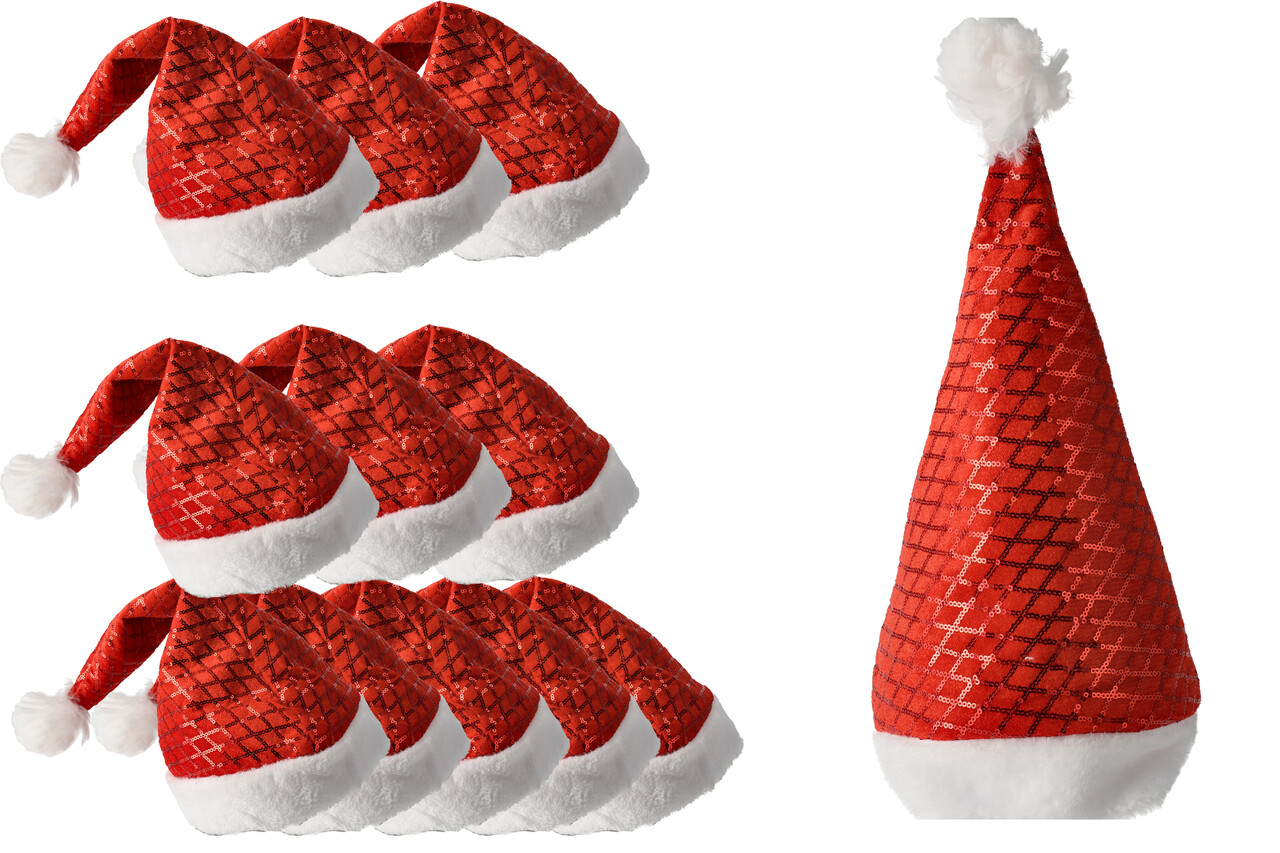 Discountershop Christmas Hats Adults & Children - Value Pack of Sequin Hats Set of 12 - Size 54-56 - Santa hats for Christmas, Carnival and Feast! Discountershop Christmas Hats Adults & Children - Value Pack of Sequin Hats Set of 12 - Size 54-56 - Santa hats for Christmas, Carnival and Feast!