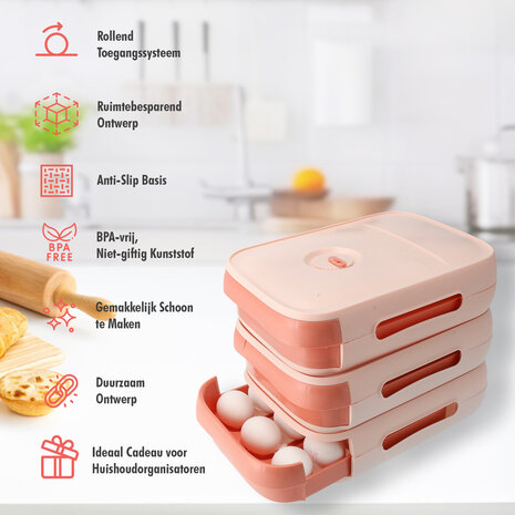Discountershop Eierenhouder Koelkast voor 18 Eieren - Kunststof Rollende Eierhouder -  Koelkast Eiertrays - Roze Eierdoos Discountershop Eierenhouder Koelkast voor 18 Eieren - Kunststof Rollende Eierhouder -  Koelkast Eiertrays - Roze Eierdoos