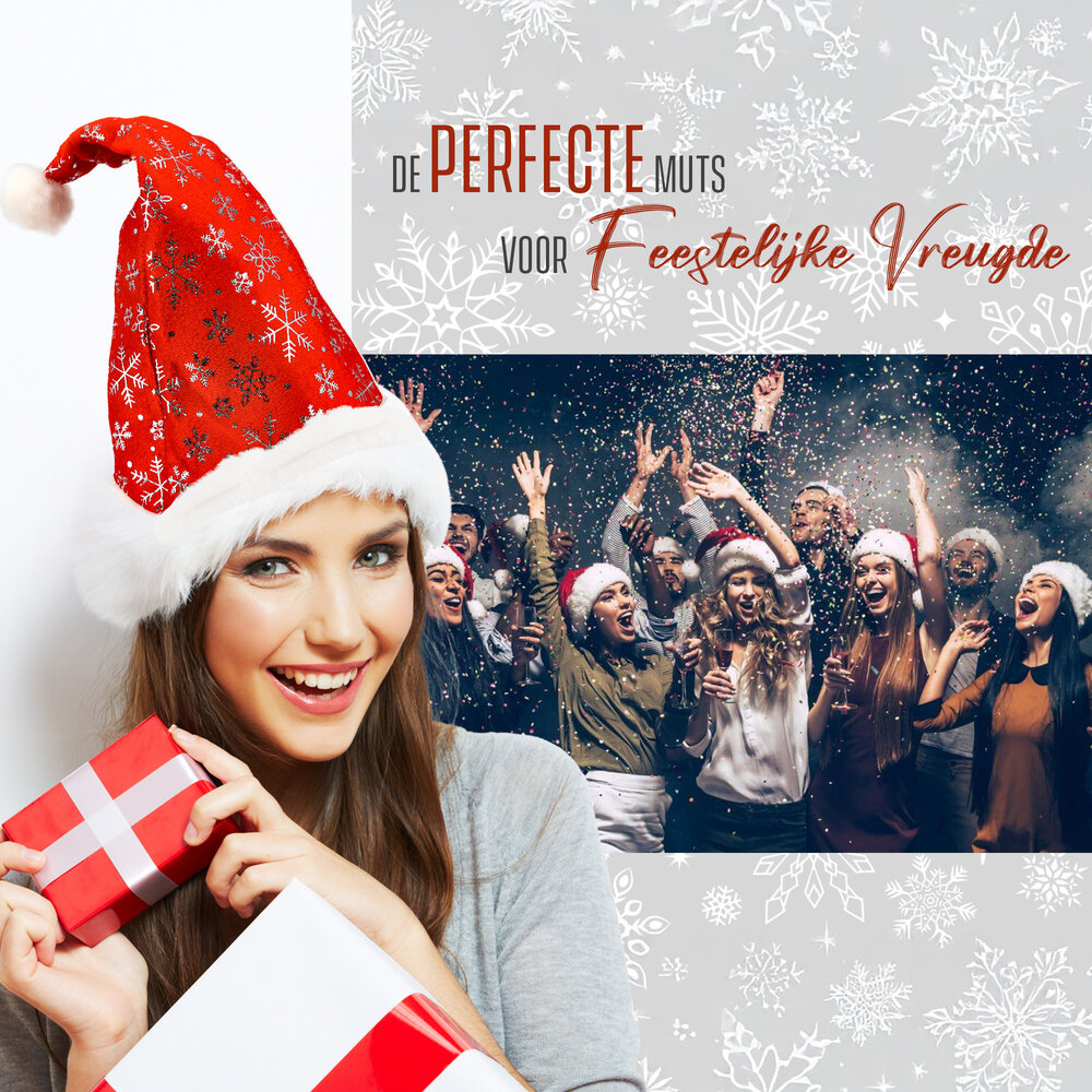 Discountershop Christmas Hat with Snowflake Decoration, Unisex 62cm Head Size, Red Santa Hat, 2 Pieces