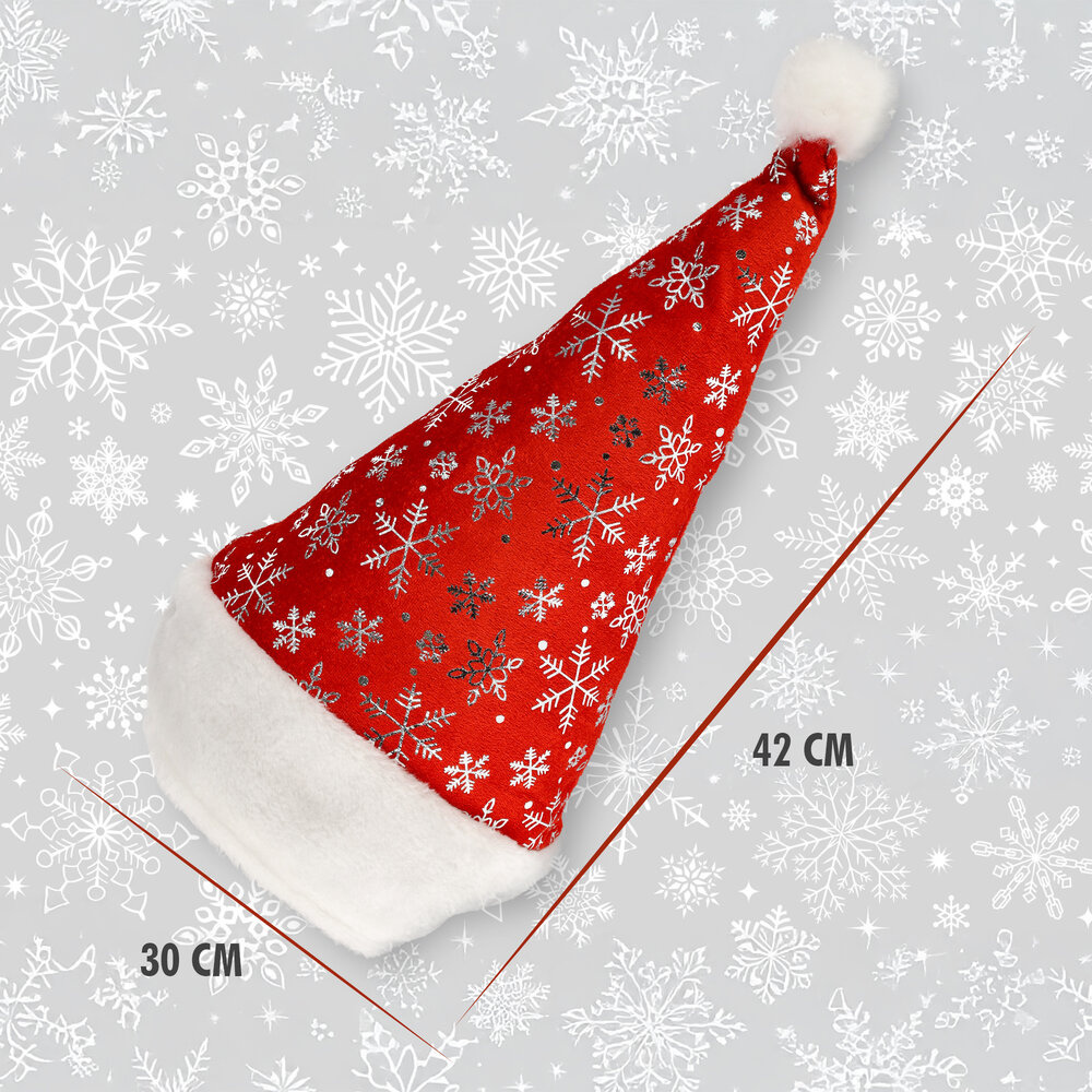 Discountershop Christmas Hat with Snowflake Decoration, Unisex 62cm Head Size, Red Santa Hat, 2 Pieces