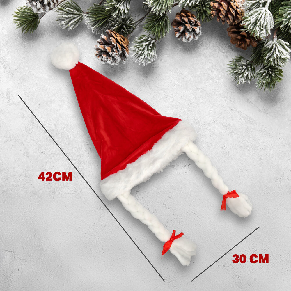 Discountershop Funny Christmas Hat Set of 2 - For Women & Men - with Tail & Braids - Circumference 61 cm - Red Christmas Caps for Party Outfits Discountershop Funny Christmas Hat Set of 2 - For Women & Men - with Tail & Braids - Circumference 61 cm - Red Christmas Caps for Party Outfits