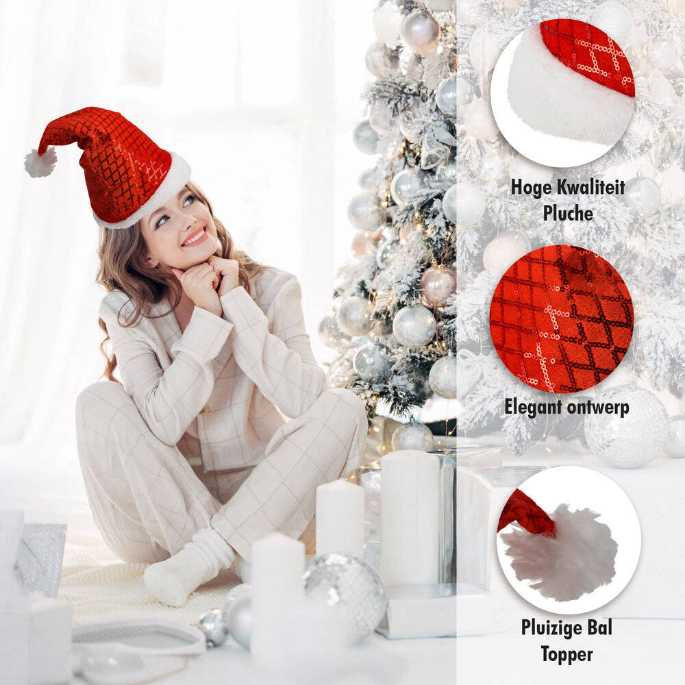 Discountershop Kerstmutsen Volwassenen & Kinderen - Past Maat 54-56 - Pailletten Muts - 2 Stuks Kerstmuts Glitter - Perfect voor Kerstoutfits, en Feestkleding Discountershop Kerstmutsen Volwassenen & Kinderen - Past Maat 54-56 - Pailletten Muts - 2 Stuks Kerstmuts Glitter - Perfect voor Kerstoutfits, en Feestkleding