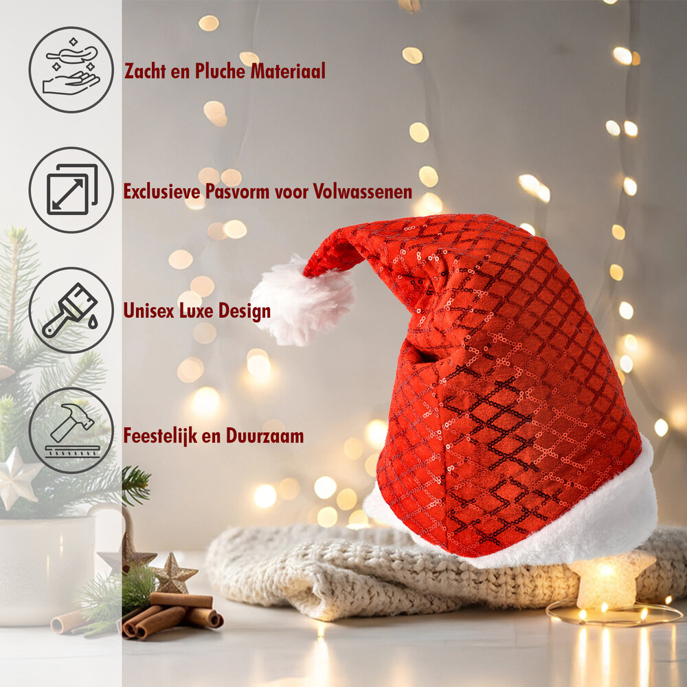 Discountershop Kerstmutsen Volwassenen & Kinderen - Past Maat 54-56 - Pailletten Muts - 2 Stuks Kerstmuts Glitter - Perfect voor Kerstoutfits, en Feestkleding Discountershop Kerstmutsen Volwassenen & Kinderen - Past Maat 54-56 - Pailletten Muts - 2 Stuks Kerstmuts Glitter - Perfect voor Kerstoutfits, en Feestkleding