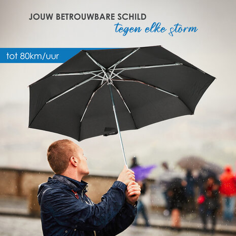 Discountershop Dutch Storm Umbrella - Black - Windproof up to 80km/h - Folding Umbrella 100cm - Aerodynamic Storm Umbrella Discountershop Dutch Storm Umbrella - Black - Windproof up to 80km/h - Folding Umbrella 100cm - Aerodynamic Storm Umbrella