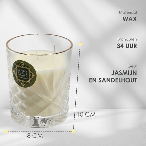 Merkloos Luxe Kaarsen in Glas - Geurkaars Sandalwood Jasmine - 34 uur Brandduur - Romantische Kaarsen voor Woonkamer & Badkamer Merkloos Luxe Kaarsen in Glas - Geurkaars Sandalwood Jasmine - 34 uur Brandduur - Romantische Kaarsen voor Woonkamer & Badkamer