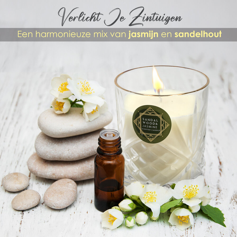 Merkloos Geurkaars in Glas sandalwood Jasmine - Luxe Scented Candle - 34 uur Brandduur