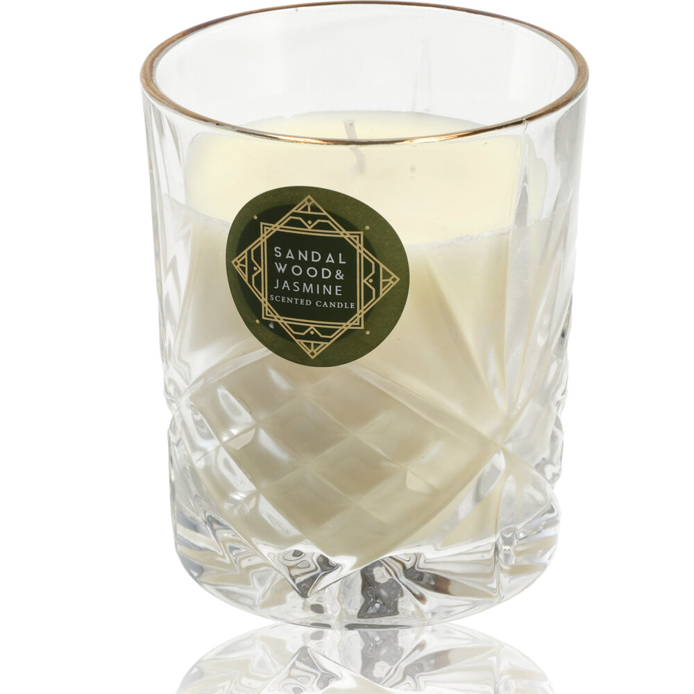 Merkloos Geurkaars in Glas sandalwood Jasmine - Luxe Scented Candle - 34 uur Brandduur