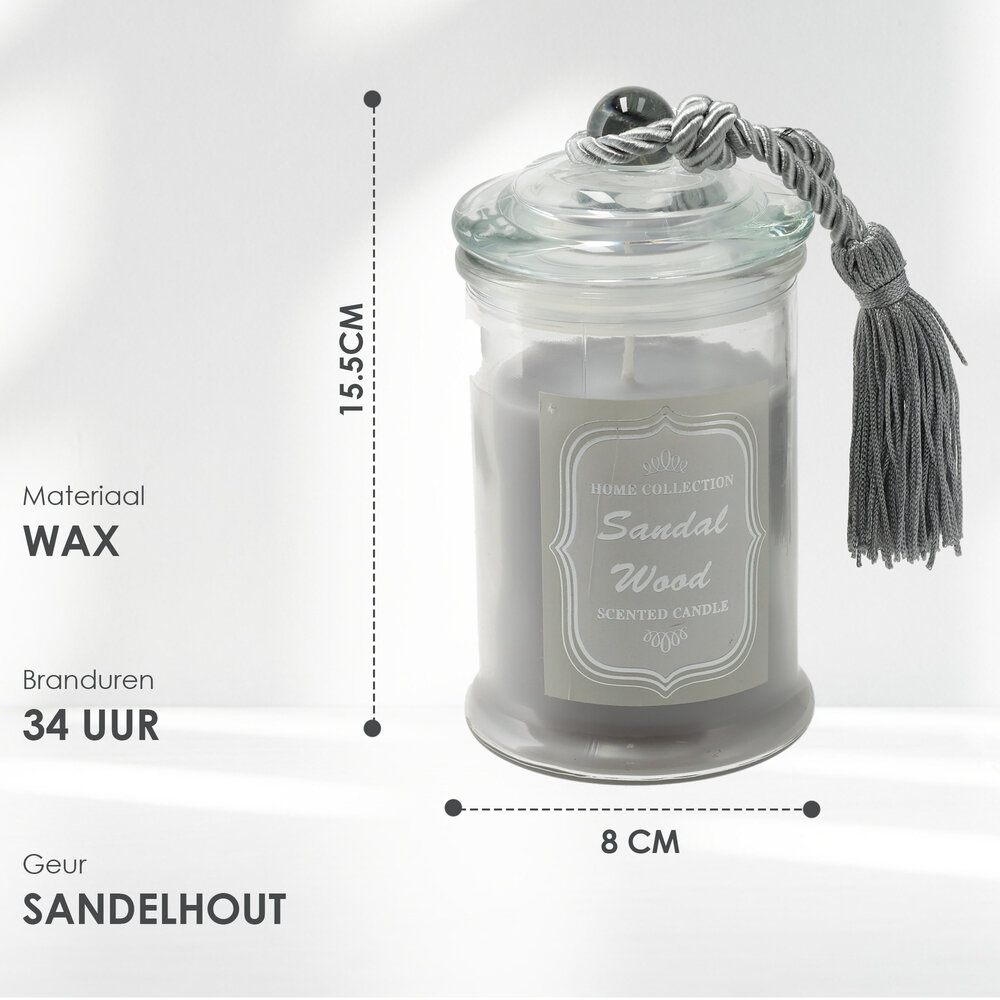Merkloos Luxe Kaarsen in Glas - Geurkaars Sandalwood - 34 uur Brandduur - Stressverlichting Geurkaars voor Woonkamer & Slaapkamer