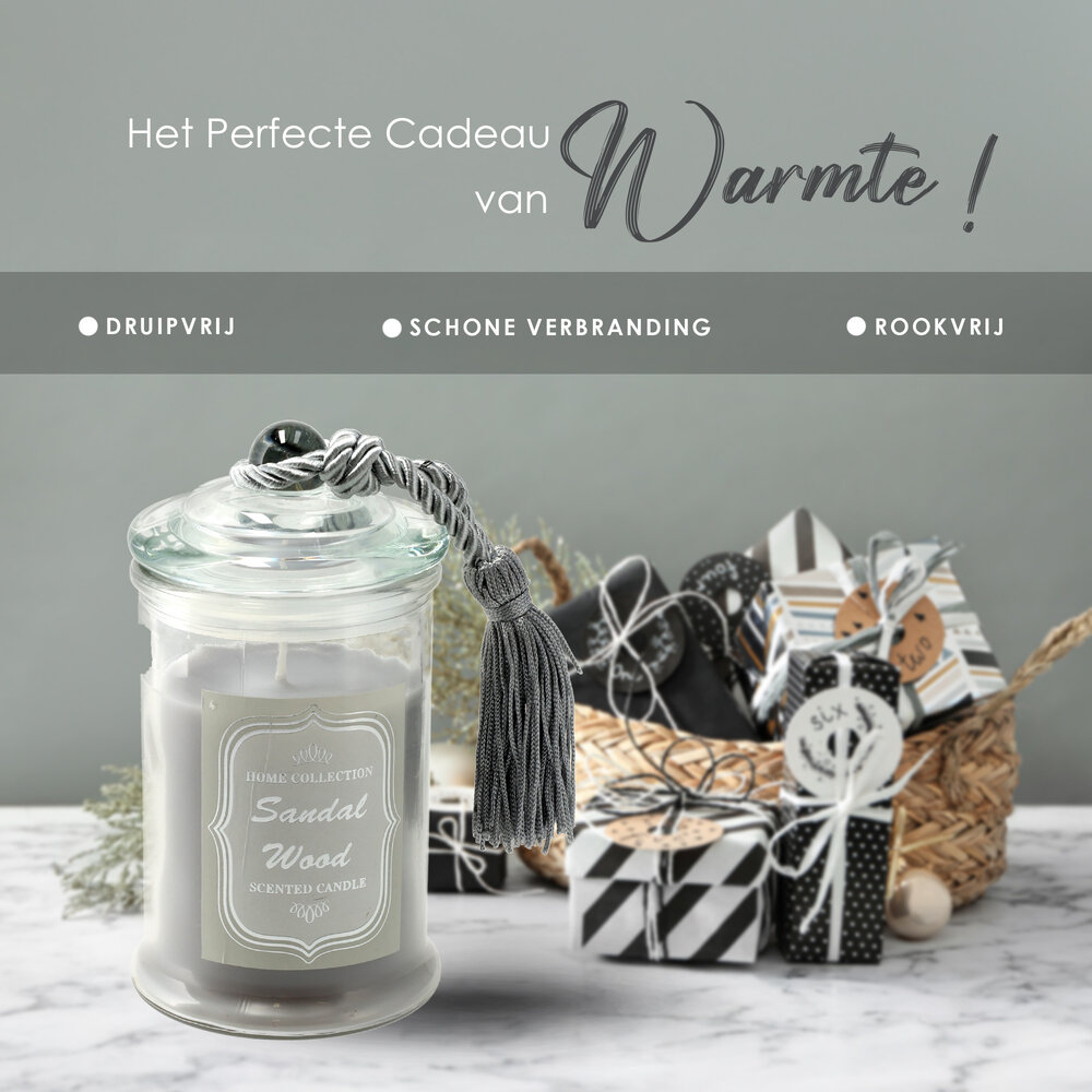 Merkloos Luxe Kaarsen in Glas - Geurkaars Sandalwood - 34 uur Brandduur - Stressverlichting Geurkaars voor Woonkamer & Slaapkamer