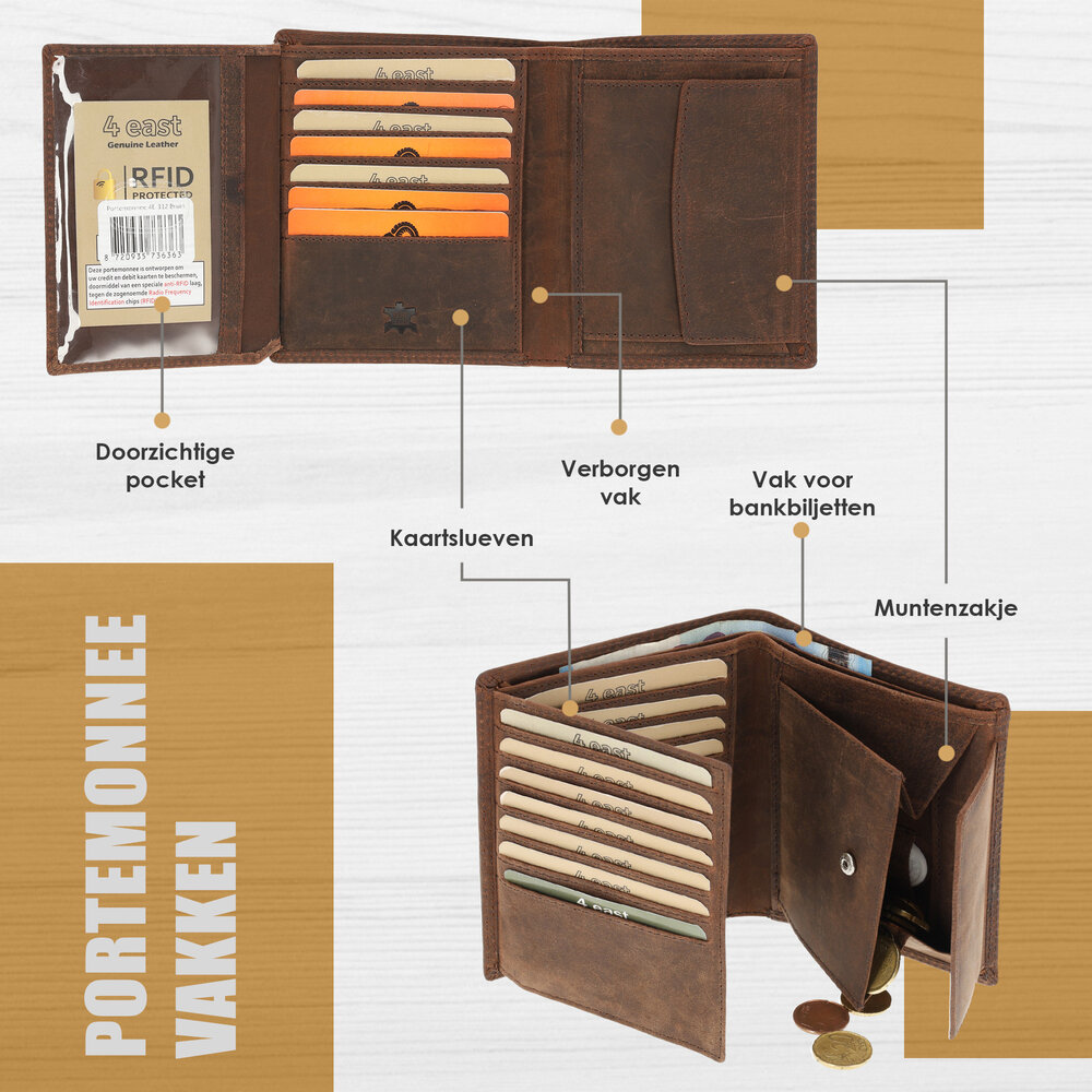 4 East Men's Wallet - 4East Genuine Leather Wallet for Men - 14 Credit Card Compartments & Coin Pocket - Choco Brown 4 East Men's Wallet - 4East Genuine Leather Wallet for Men - 14 Credit Card Compartments & Coin Pocket - Choco Brown
