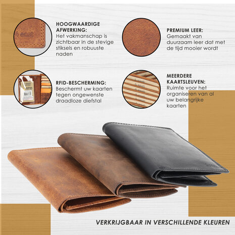 4 East Genuine Leather Mens Wallet - Tan Leather Wallet with 14 Card Slots - Billfold Wallet with RFID