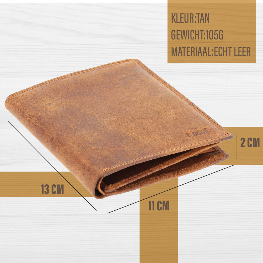 4 East Genuine Leather Mens Wallet - Tan Leather Wallet with 14 Card Slots - Billfold Wallet with RFID